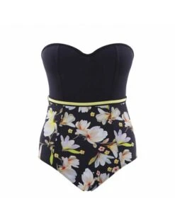 Panache Swim Florentine Strapless Bandeau Badpak Grote Cupmaten - Navy Floral - SW1058 -ondergoed winkel panache swim florentine strapless bandeau badpak grote cupmaten navy floral sw1058 6