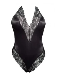 Plaisir Boudoir Bodystocking Grote Maten 50-54 - Black Satin/Black Lace - 2058 -ondergoed winkel plaisir boudoir bodystocking grote maten 50 54 black satinblack lace 2058 2