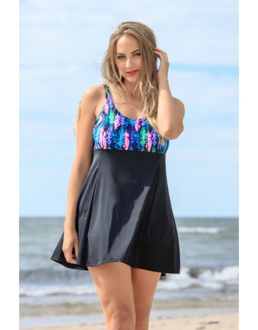 Plaisir Funky Feather Zwemjurkje Grote Maten 54/56 Cup G/H - Zwart - T0045 1 Plaisir Funky Feather Zwemjurkje Grote Maten 54/56 Cup G/H - Zwart - T0045