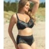 Plaisir Harlequin Bikini Slip Hoge Taille Grote Maten 44-50 - Black/Green Lurex - T0022