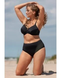 Plaisir Solid Color Bikini Slip Hoge Taille Kleine - Grote Maten 42-56 - Zwart - T0006